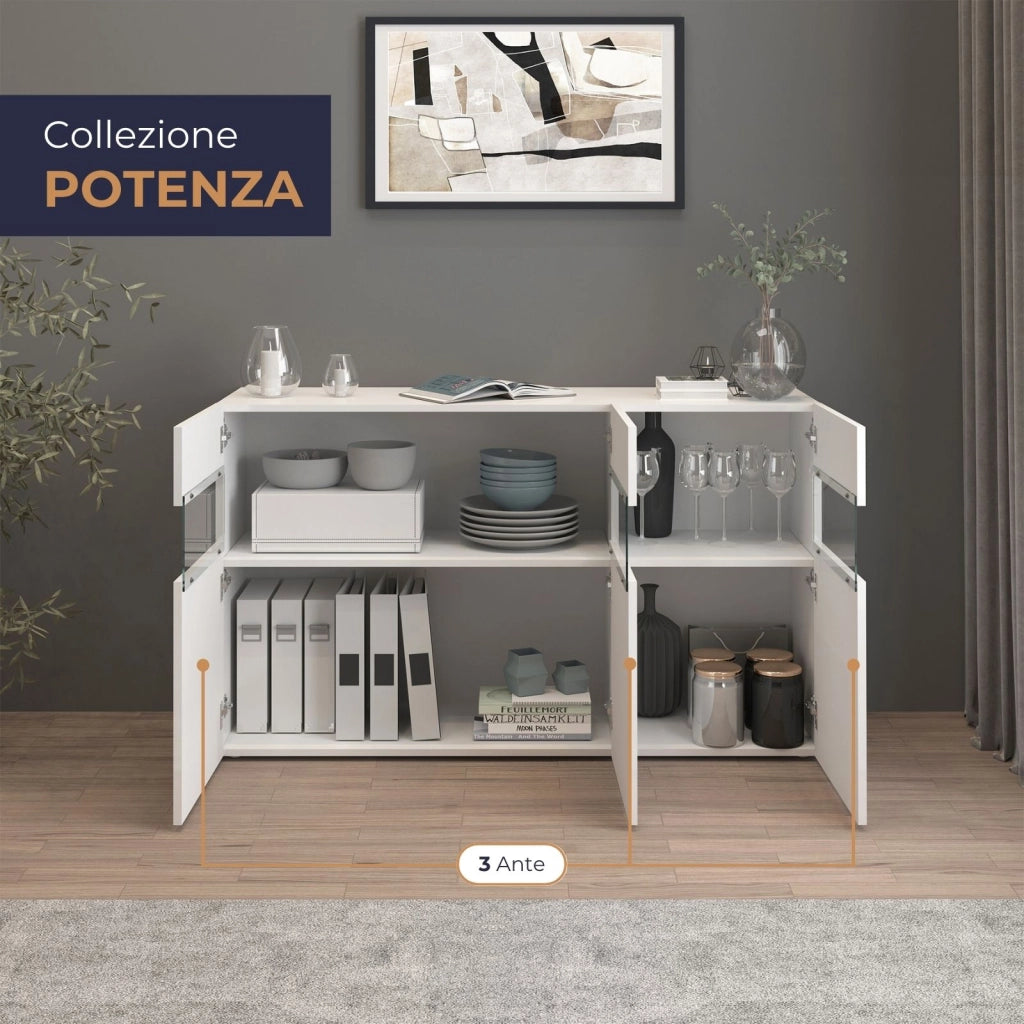 WHOUS Credenza Potenza con 3 ante bianco lucido 130x40x81 cm