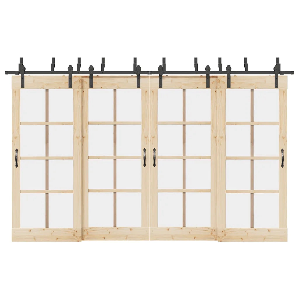 Kit di Binari per Porte Scorrevoli 366 cm Acciaio Nero