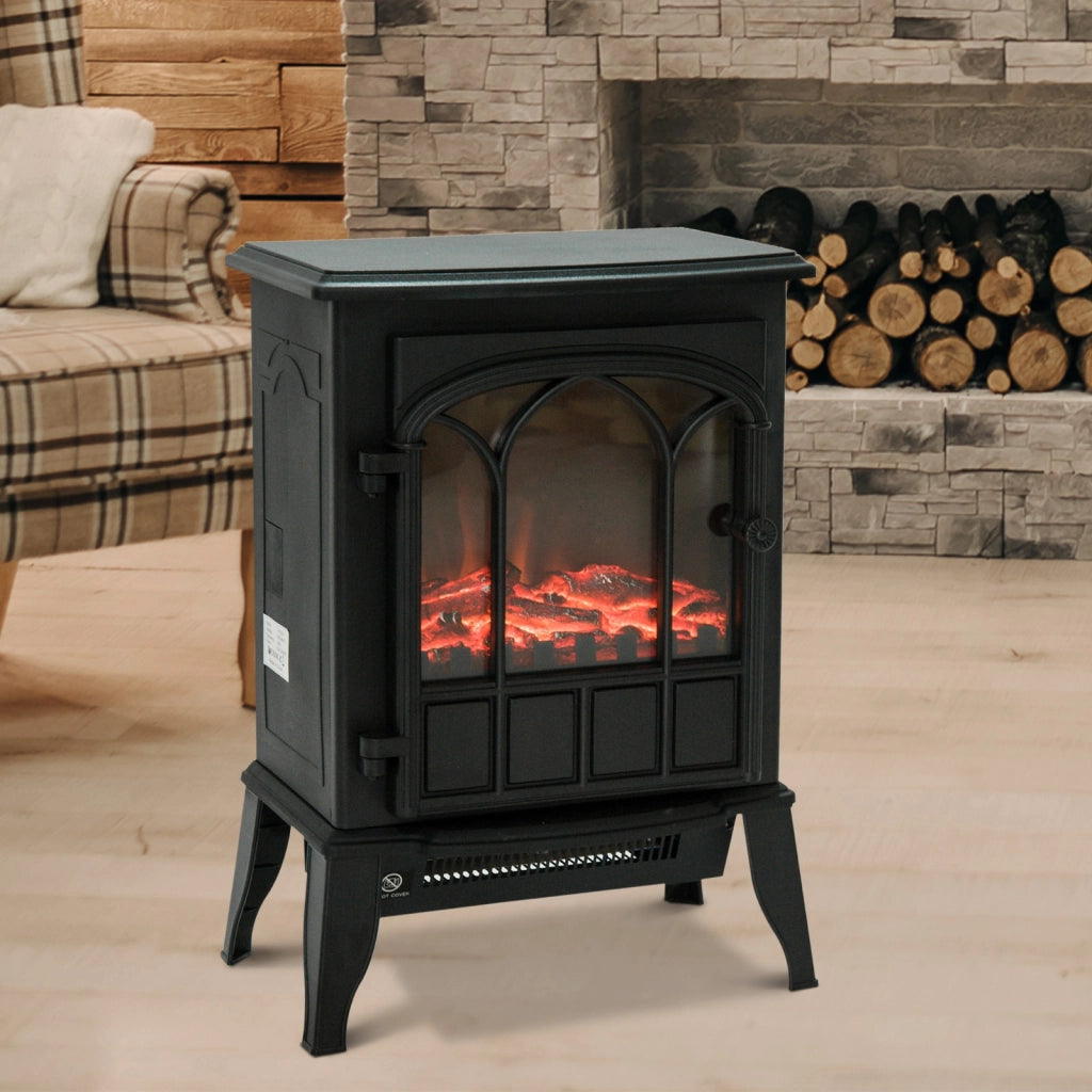 EasyComfort Camino da Terra Elettrico Potenza 1000W / 2000W con Effetto Fiamma Luminosità Regolabile, Caminetto Elettrico con Temperatura Regolabile e Protezione Anti Surriscaldamento, 39x23x56.5cm, Nero