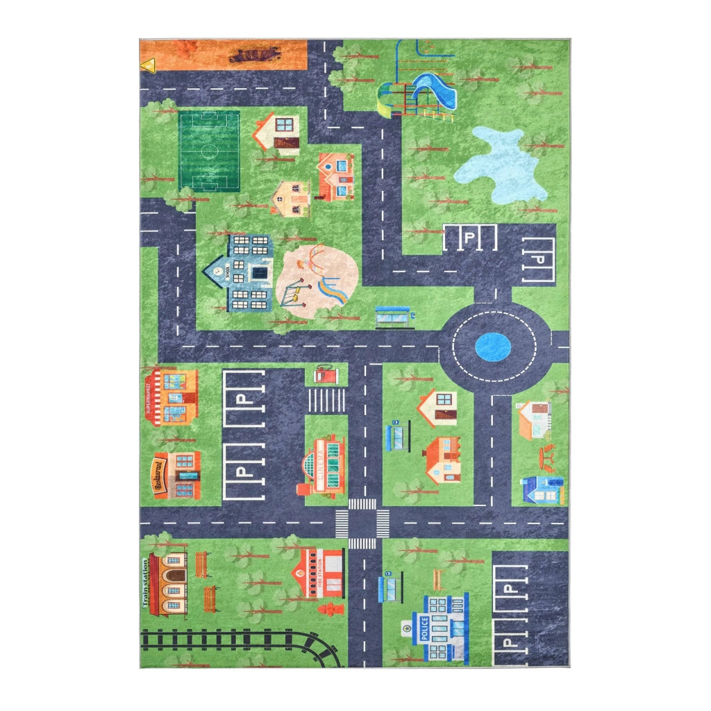 Tappeto interno per bambini colore bianco e stampato mini città