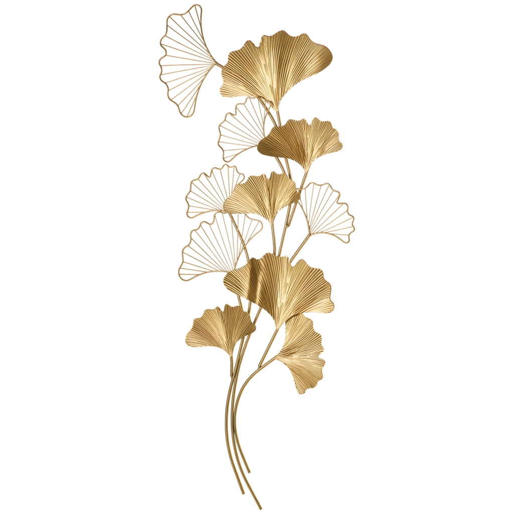 Decorazione Murale Metallo 3D Foglie Ginkgo ¨C Xylo ¨C Dorato 138x70cm