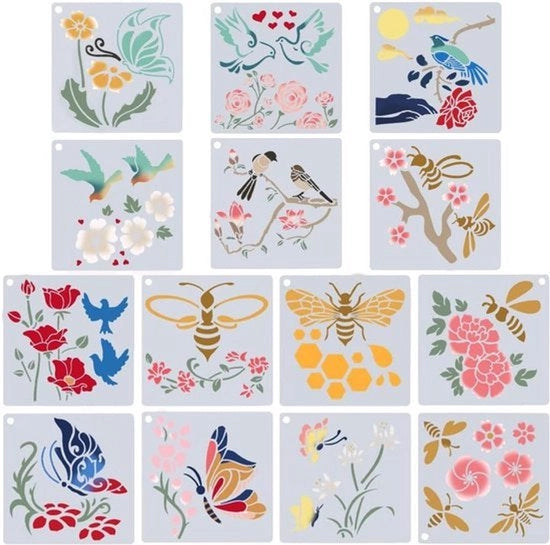 Disegno di Fiori di Uccelli - Pittura di Pianta Estiva - Rimpiazzabile - Plastica - Attività di Fai da Te - Pittura - Su Parete di Legno - Decorazione per la Casa.