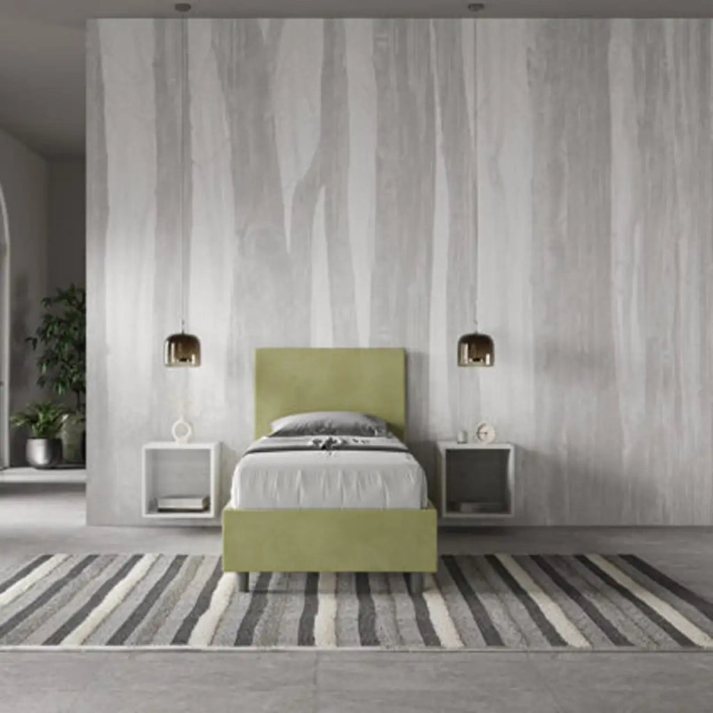 Letto singolo contenitore imbottito 80x190 microfibra tè verde Adele