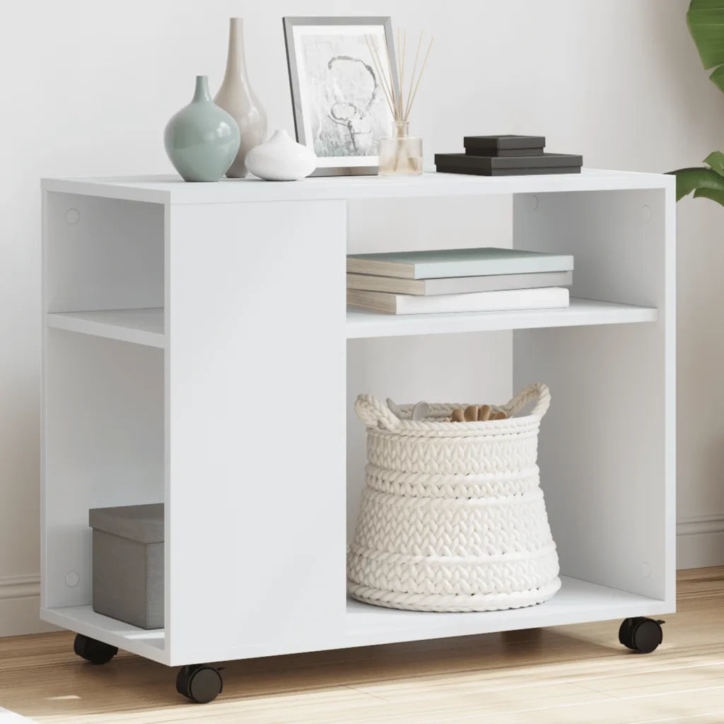 Tavolino con Ruote Bianco 70x35x60 cm in Truciolato 853146