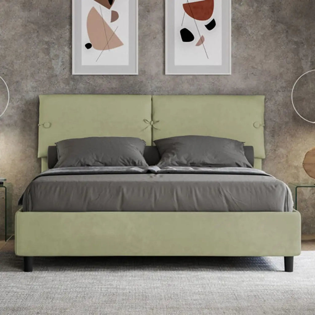 Letto matrimoniale con rete imbottito 160x200 microfibra tè verde Sleeper