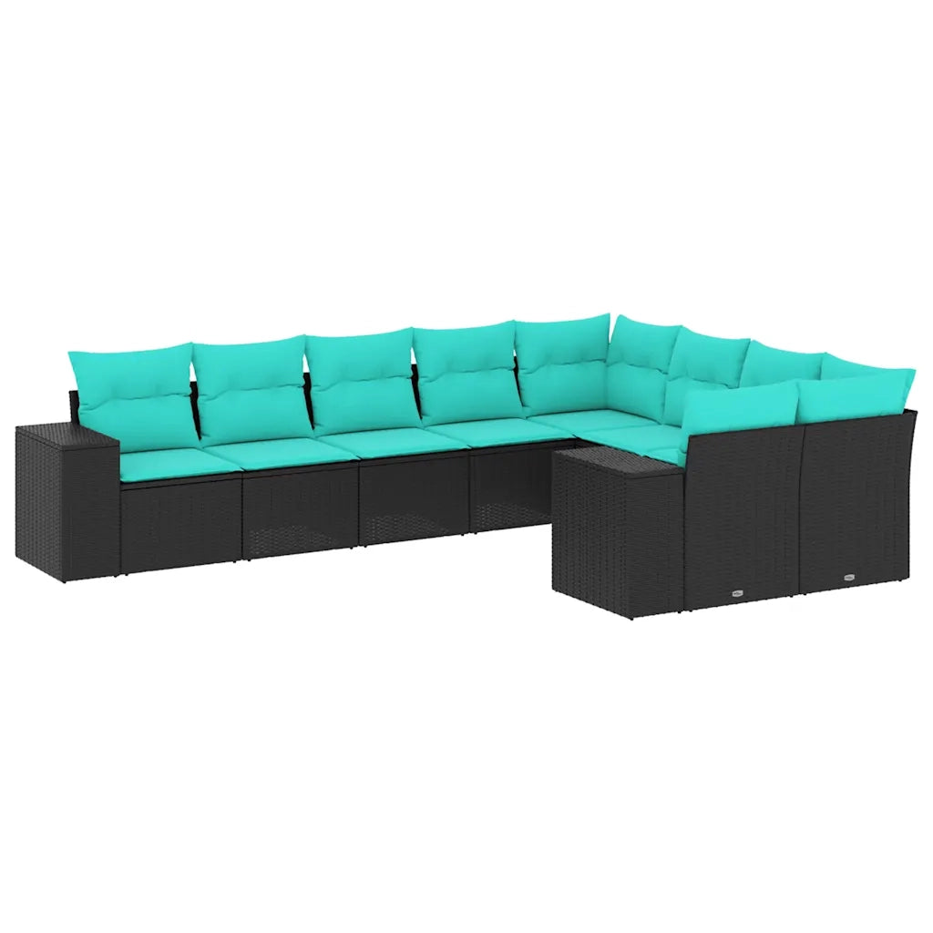 Set Divani da Giardino 9 pz con Cuscini Nero in Polyrattan 3223036