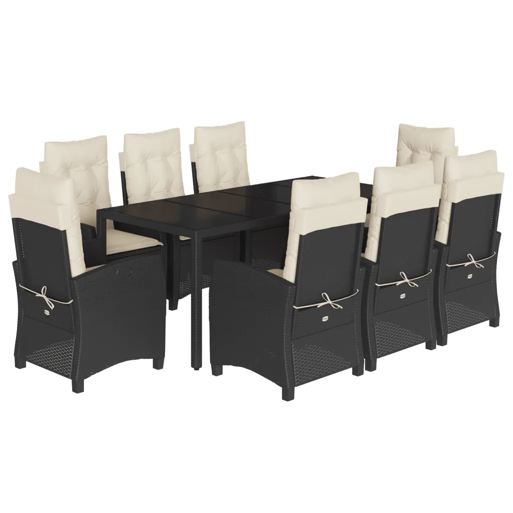 Set da Pranzo da Giardino 9 pz con Cuscini Nero in Polyrattan 3212633
