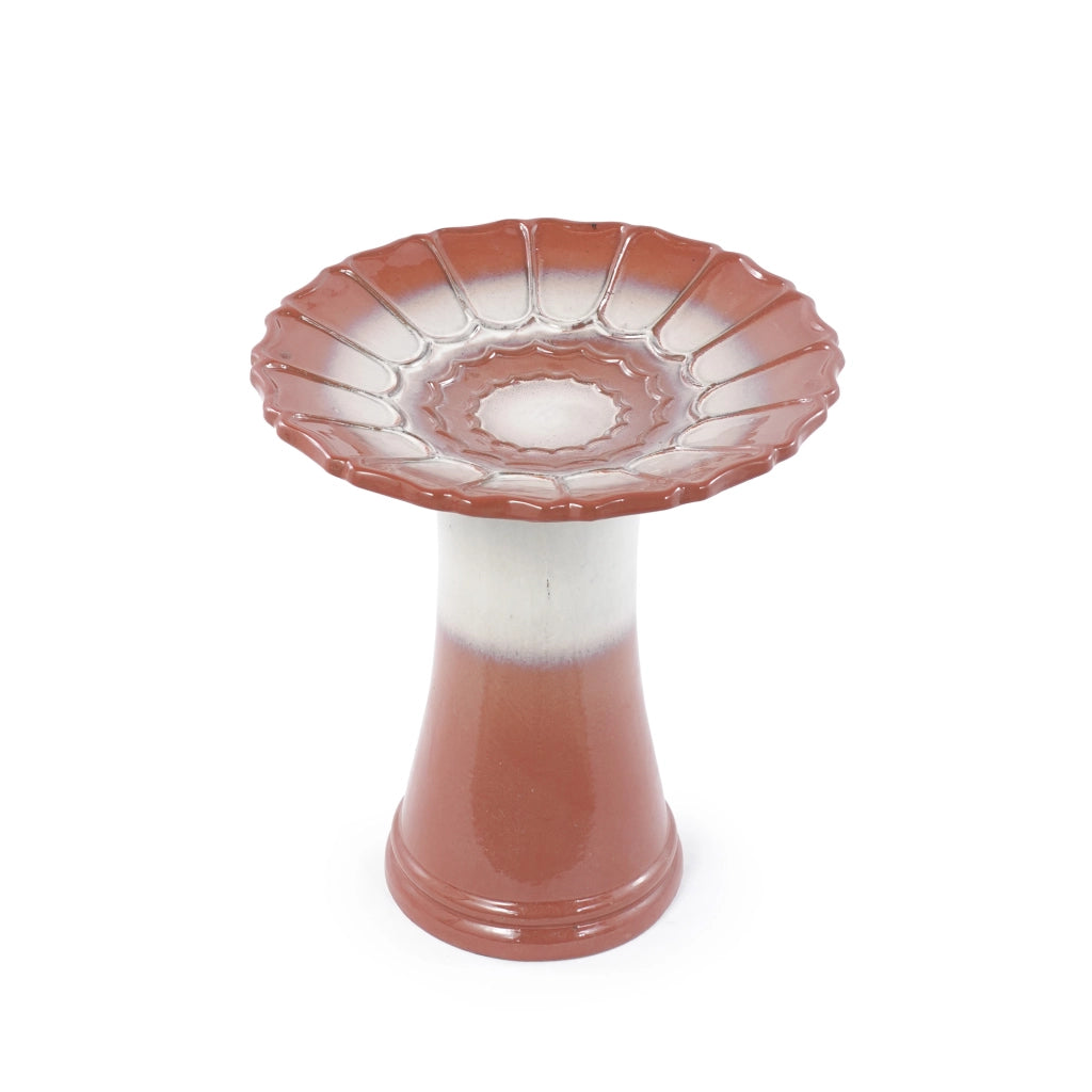 Bagno per Uccelli in Ceramica Artigianale Ø 43 cm, H 45 cm, Resistente alle Intemperie e al Gelo, Finitura Smaltata Bicolore