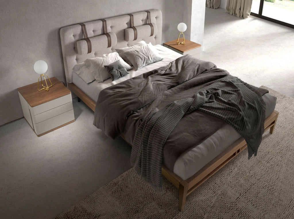 Comodino in legno grigio e noce