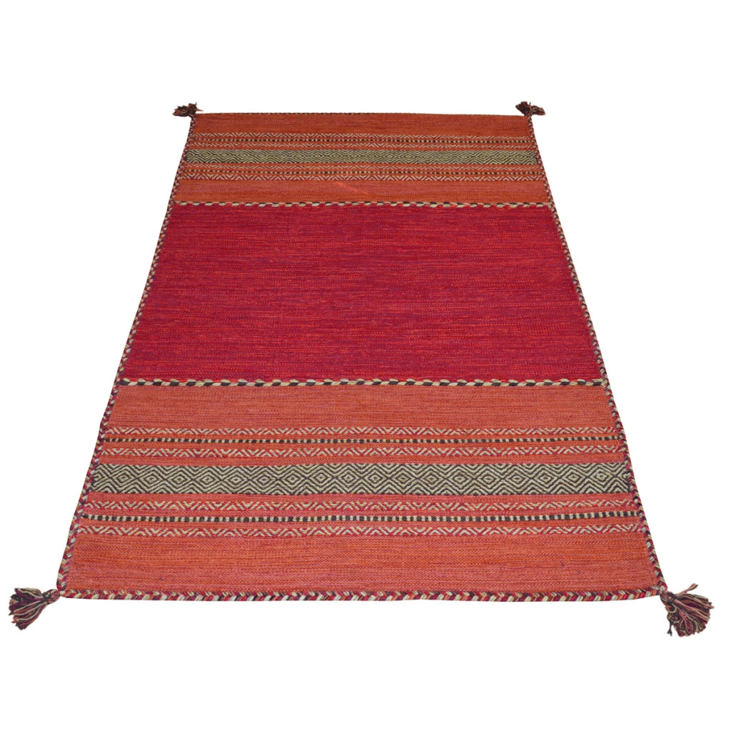 Tappeto ANTIQUE KILIM ROSSO cm.90x150 tessuto a mano in cotone e ciniglia