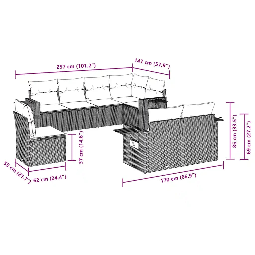 Set Divani da Giardino con Cuscini 8 pz Nero in Polyrattan