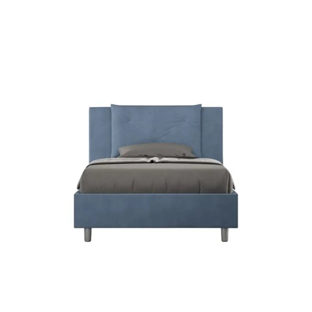 Letto una piazza e mezza contenitore imbottito 120x210 microfibra blu Appia