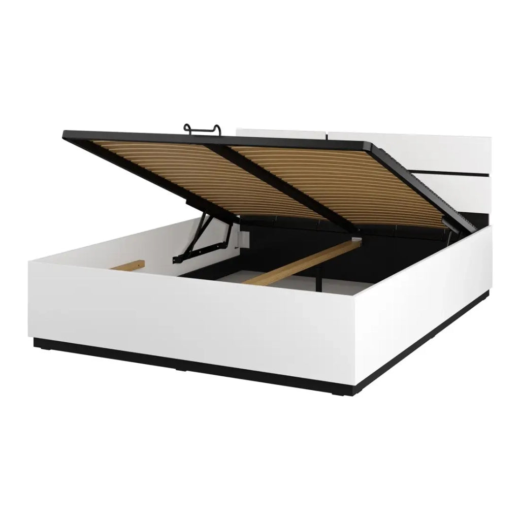 Camera completa HAVANA bianco e nero – Letto contenitore 160x200, armadio 4 porte, comodini e cassettiera