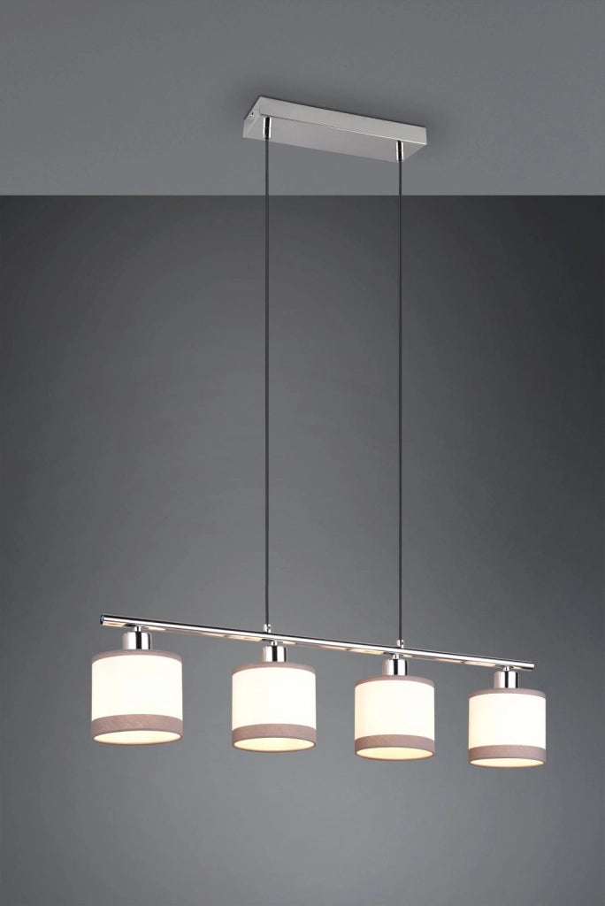 DAVOS SOSPENSIONE METALLO CROMATO 4 PARALUMI BIANCO E GRIGIO L. 75CM 4 LUCI ATTACCO E14