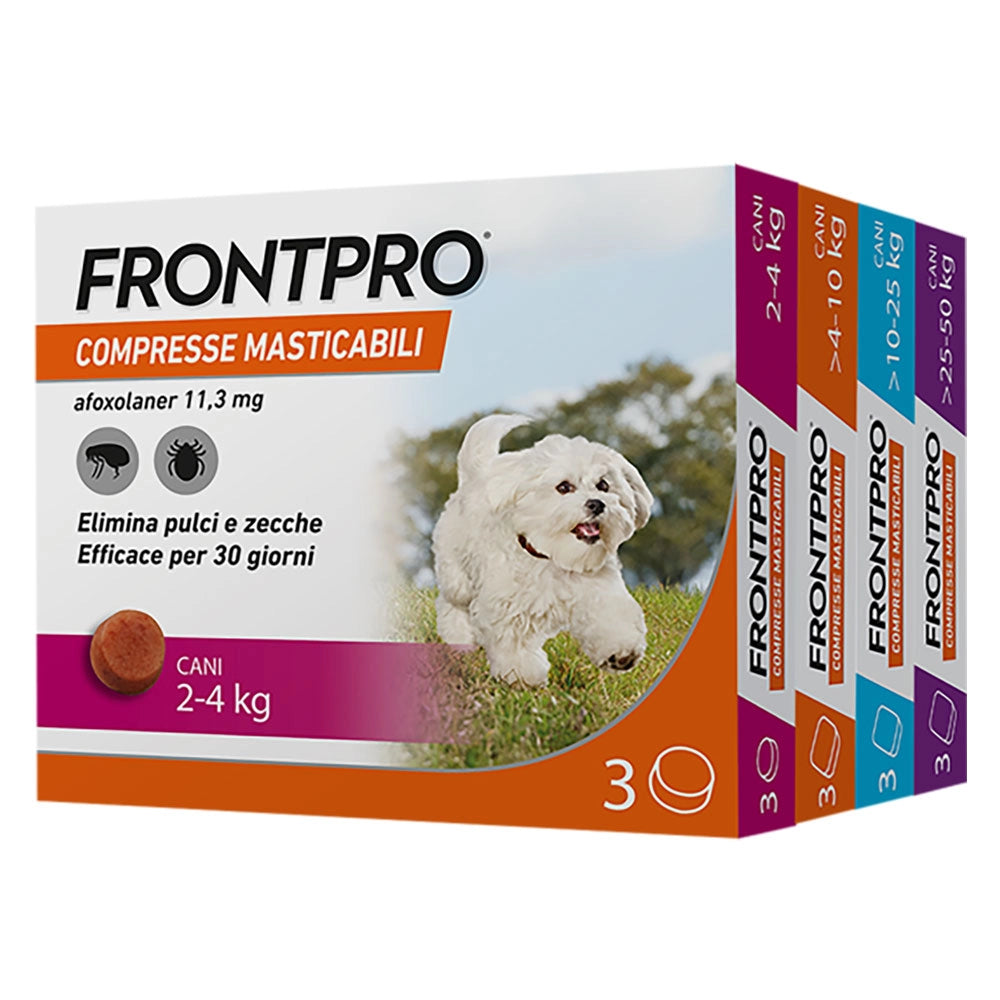 COMPRESSE ANTIPARASSITARIE MASTICABILI 'FRONTPRO' cani 2,0 fino a 4,0 kg / 3 compresse da 11,3 mg  - FRONTLINE
