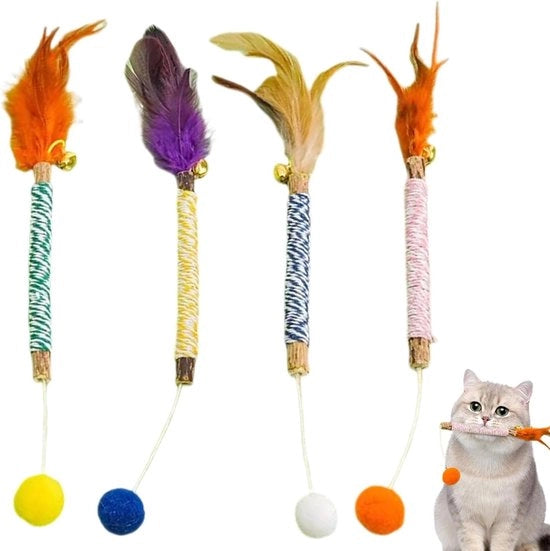 Gomitoli per Gatti da Giocare con Piume e Campanello - Set da 4