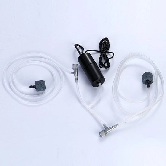 Aeratore per acquario portatile con due pietre, alimentato da USB, piccolo aeratore silenzioso per acquari.