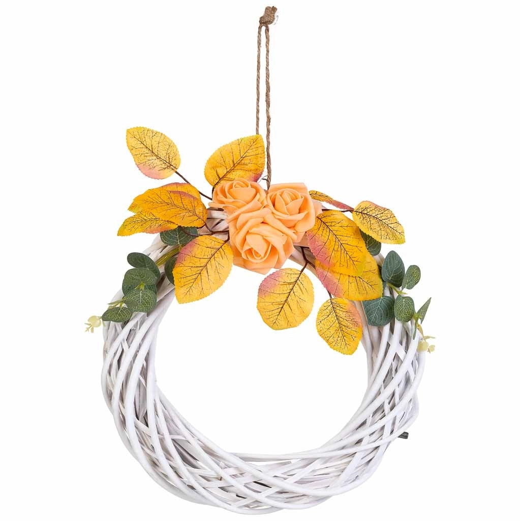 Corona in vimini con fiori pendenti multicolori, D30x6h cm