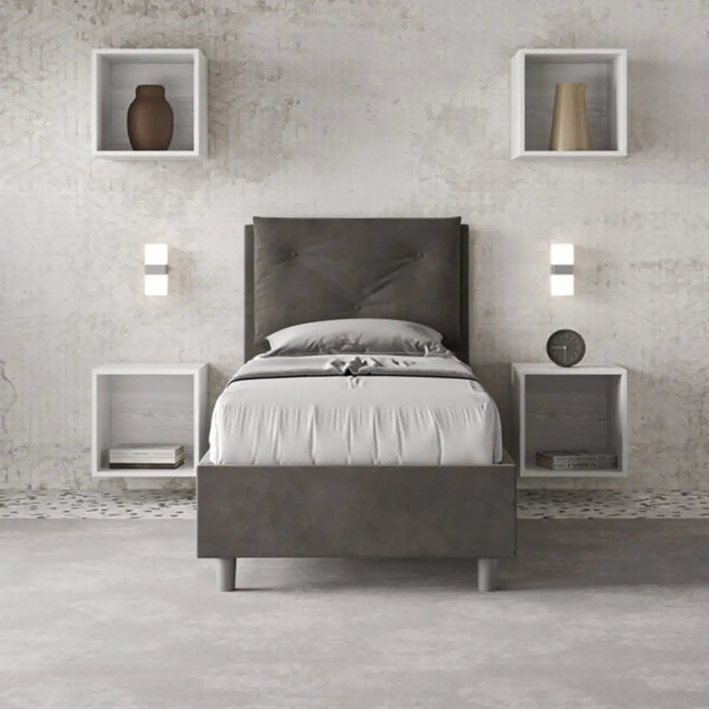 Letto singolo con rete imbottito 80x210 microfibra grigio Appia