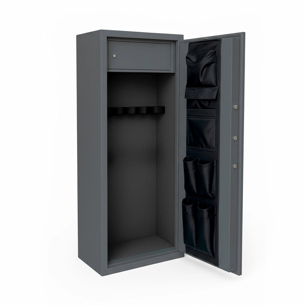 Armadio Blindato In Acciaio Per Armi Portafucili Con Serratura Digitale Tesoretto Chiave Tasca Porta Oggetti Cassaforte Sicura Grigio Scuro 148x40x28 Cm 7 Posti Versione 10