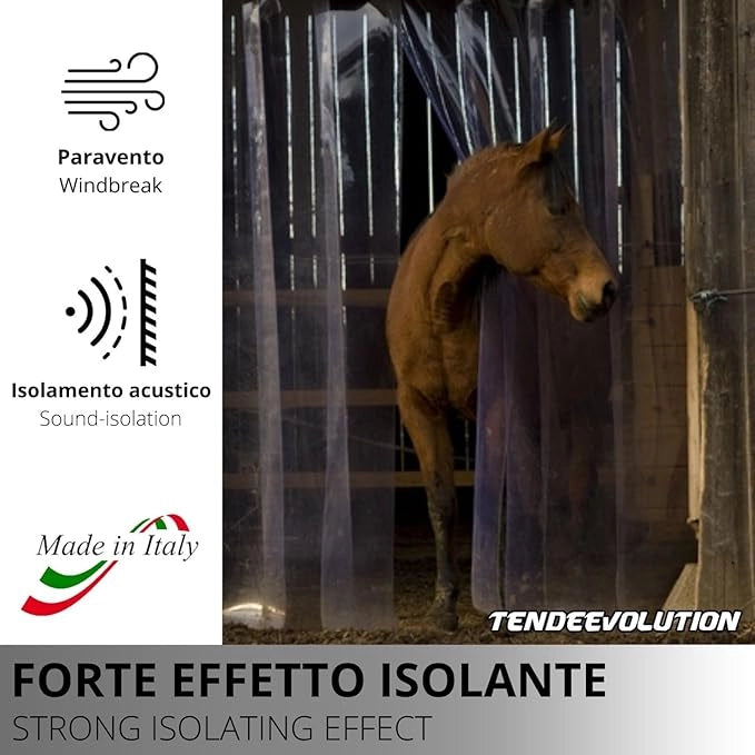 Porta Industriale a Strisce Flessibili in PVC Trasparente 3m x 5m | Ottimo Isolamento Termico | Profilo e Piastre in Acciaio Inox