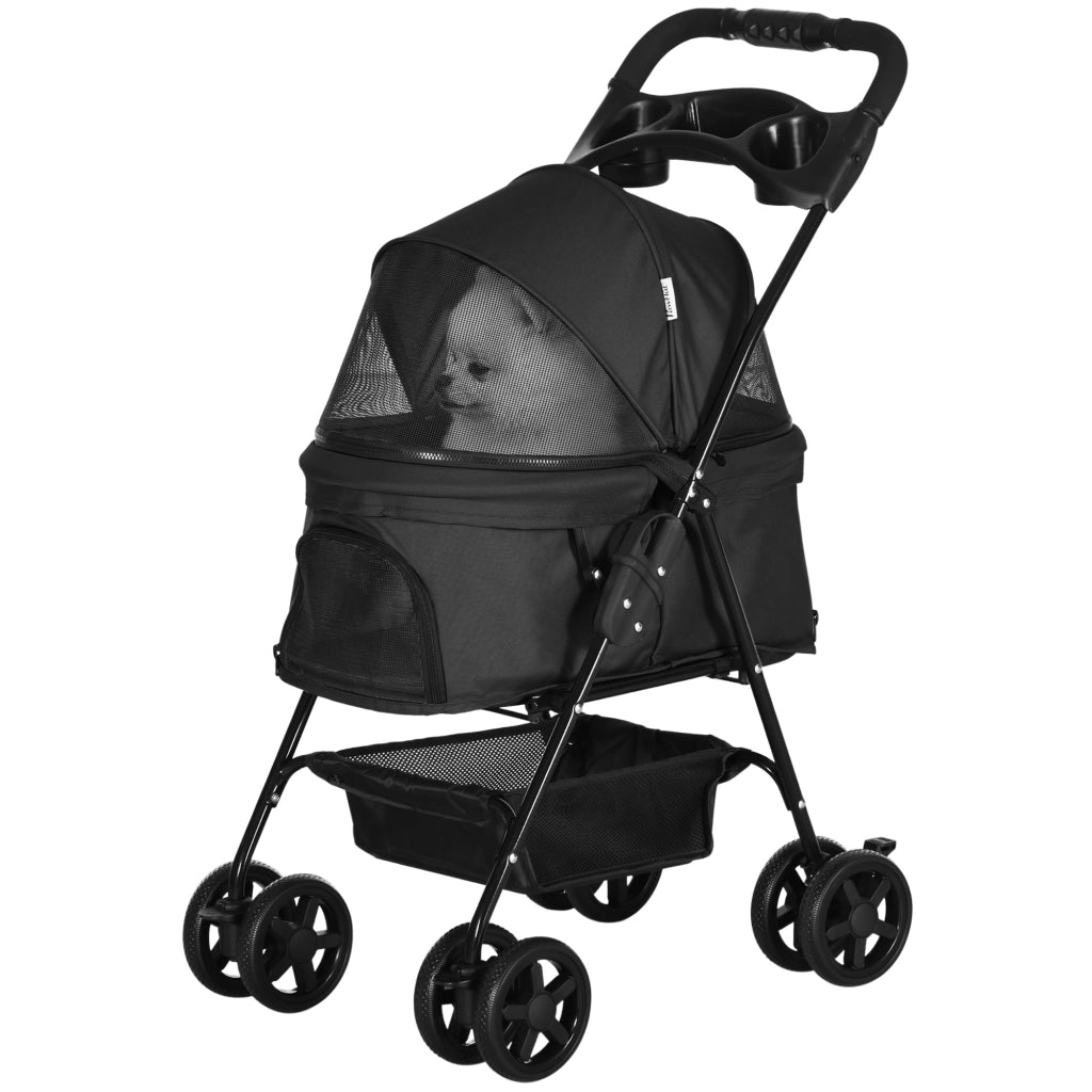 Carrello per animali domestici pieghevole ¨C zephmum ¨C 4 ruote, tessuto Oxford 300D impermeabile, nero