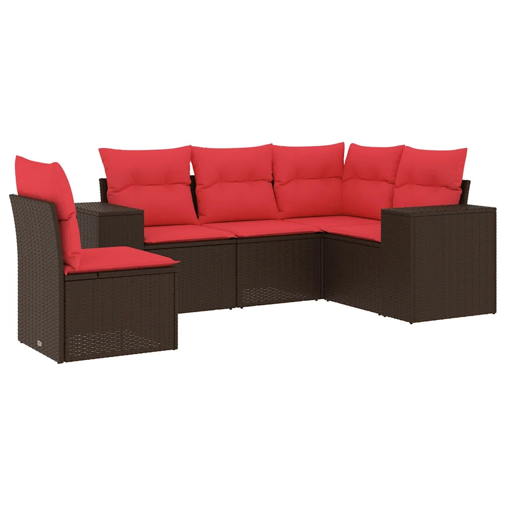 Set Divani da Giardino 5 pz con Cuscini Marrone in Polyrattan 3222573