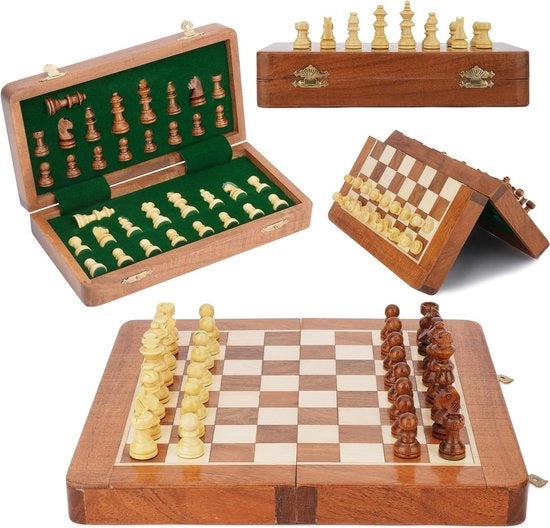 Sistema da scacchi portatile in legno di acacia con design di chiusura elegante - magnetico