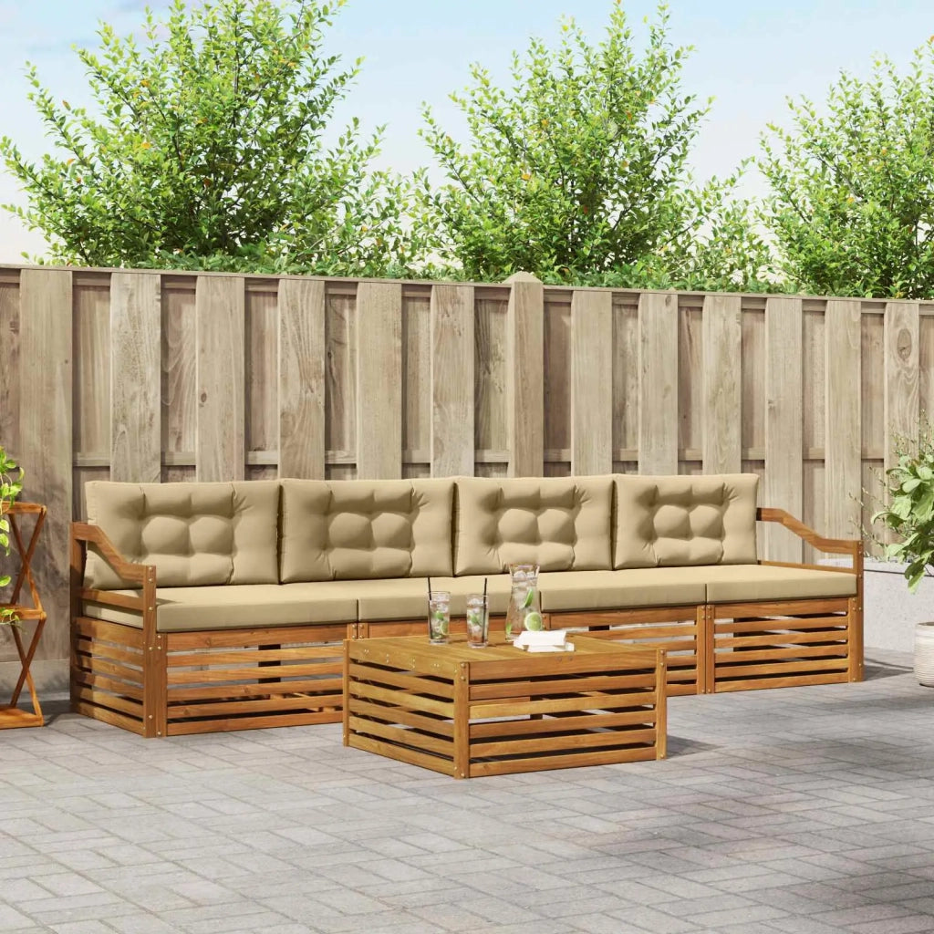 Set di divani da esterno con cuscino 5 pcs Naturale e Beige 3372998