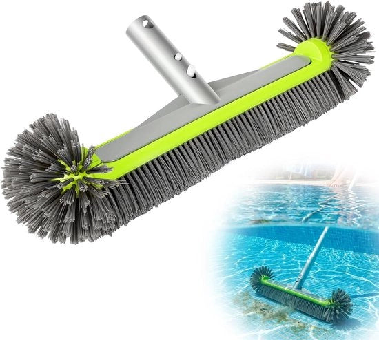 Scopa per piscine 45 cm - Scopa a mano e a mano per linea d'acqua - Con set di setole rotonde per angoli e bordi - Scopa professionale per parete e fondo - Accessori per pulizia piscine - Con sistema EZ-Clip - Per tubi telescopici standard in acciaio