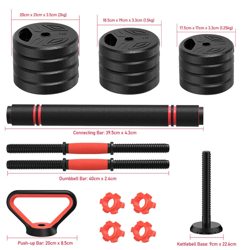 Manubri regolabili da 20 kg, set di manubri Rattantiree 4 in 1, manubri, kettlebell, bilancieri e flessioni, sollevamento pesi multiuso