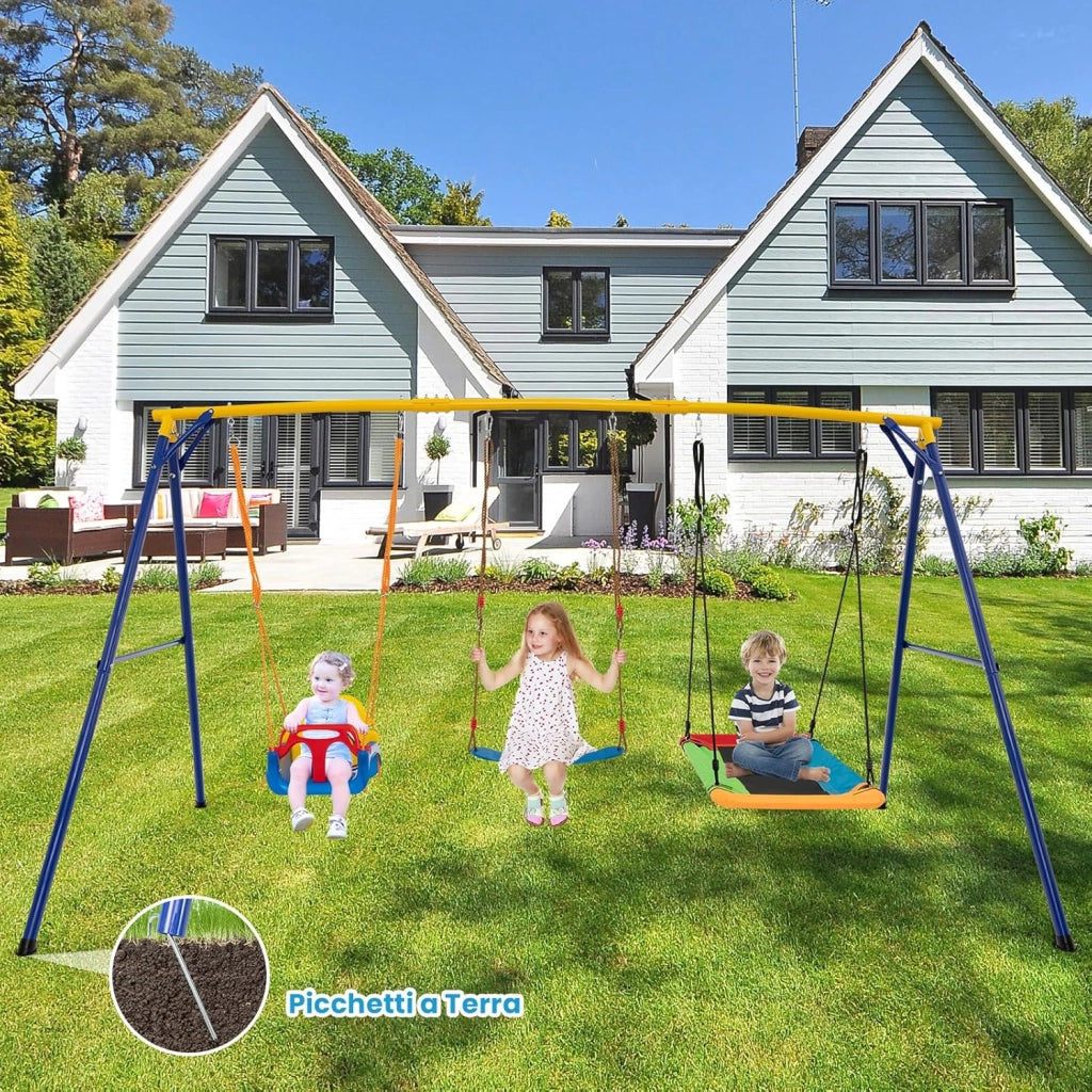Set di Altalene da Interno e da Esterno, 3 in 1 Altalena da Giardino per Bambini, Corde Regolabili, per Giardino e Parco, Portata 300 kg