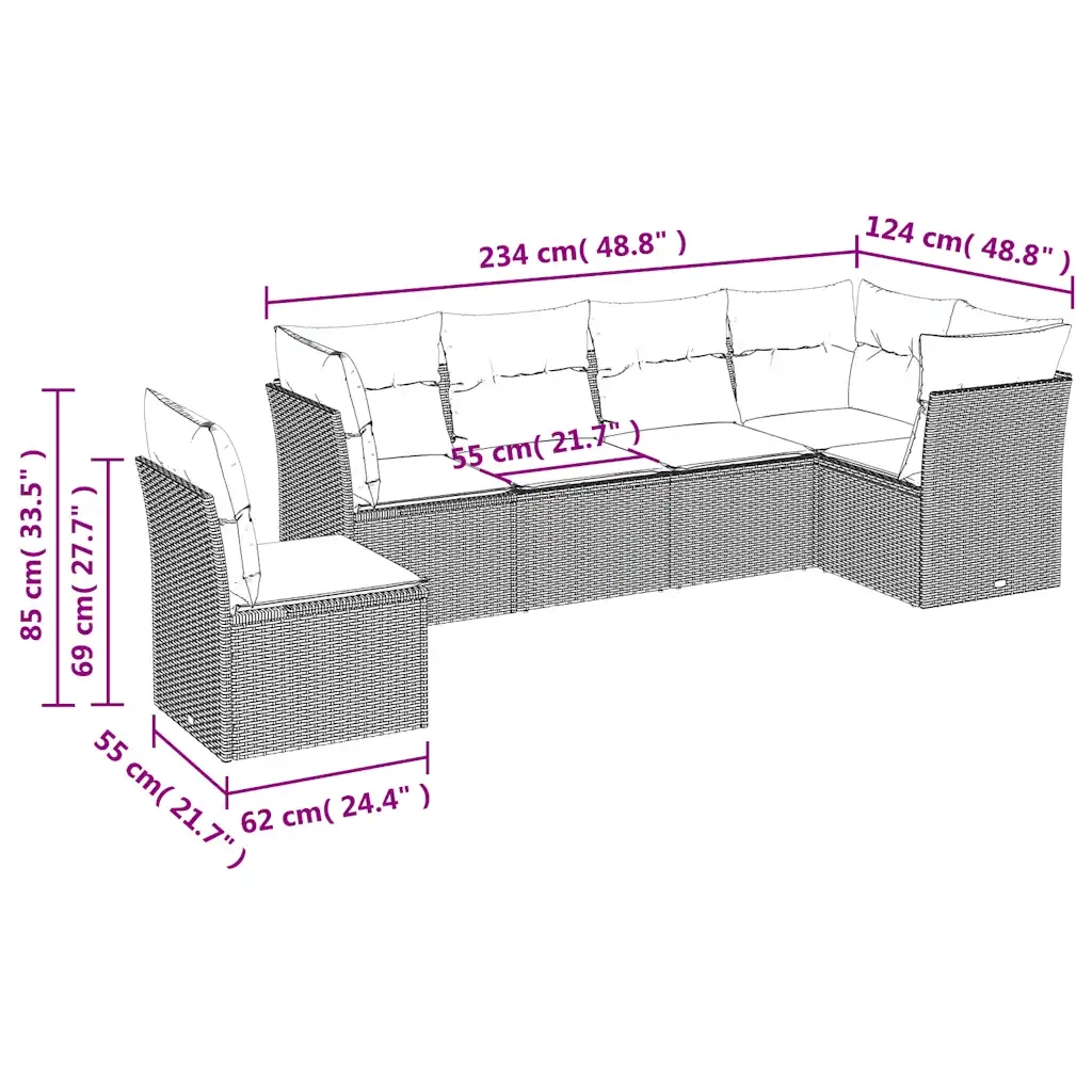 Set Divano da Giardino 7pz con Cuscini Marrone in Polyrattan 3217713
