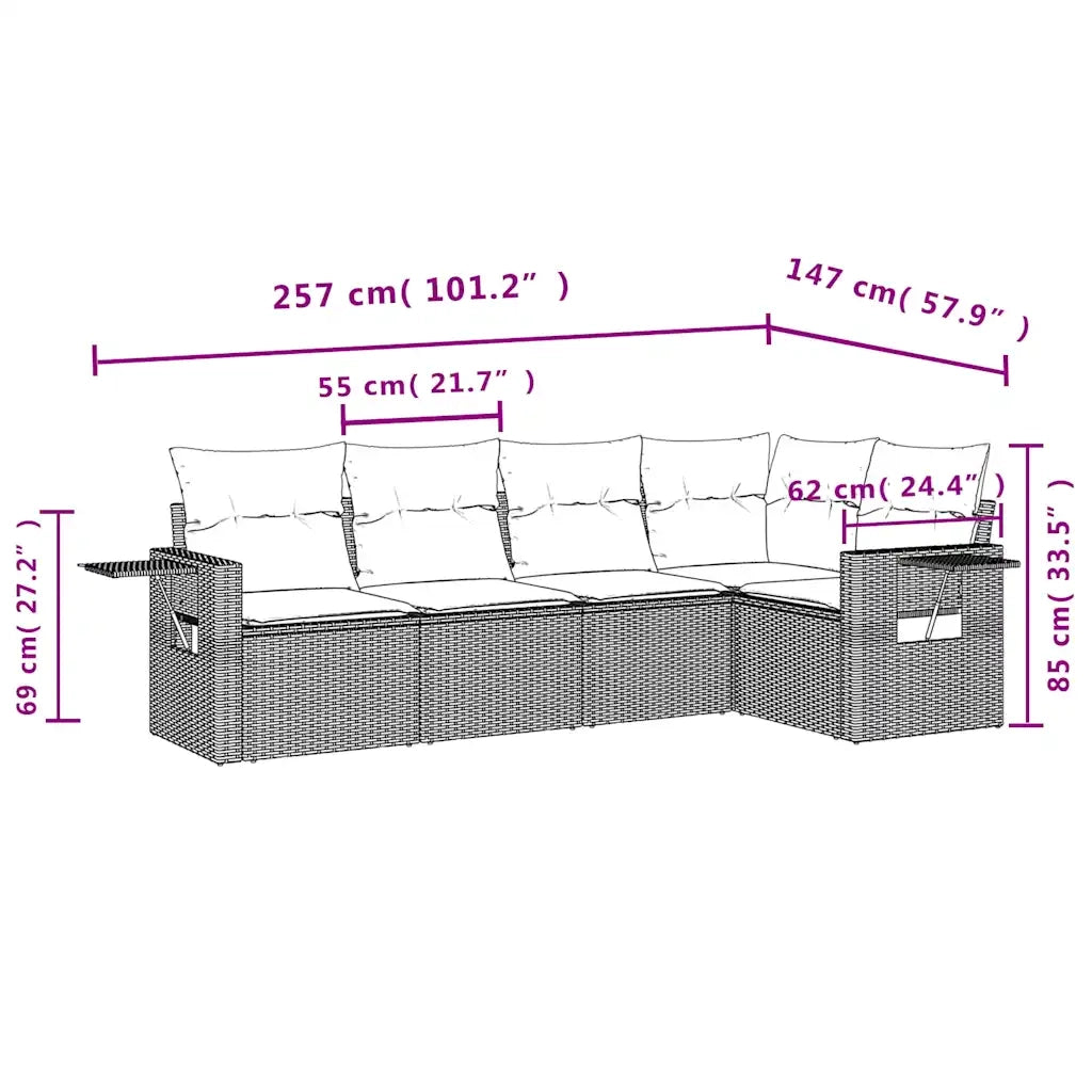 Set Divani da Giardino 5 pz con Cuscini Nero in Polyrattan 3220126