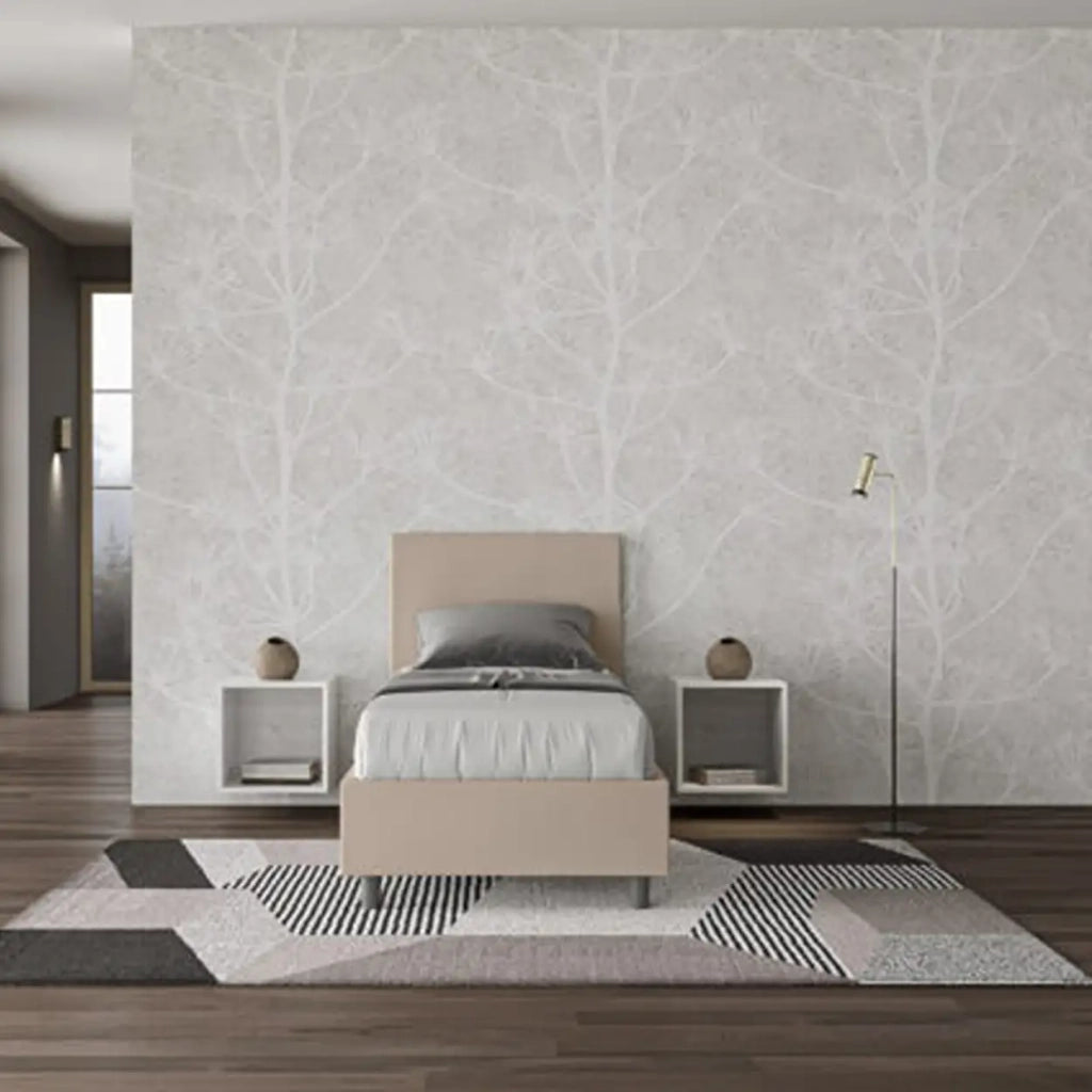 Letto singolo senza rete imbottito 80x190 similpelle tortora Adele