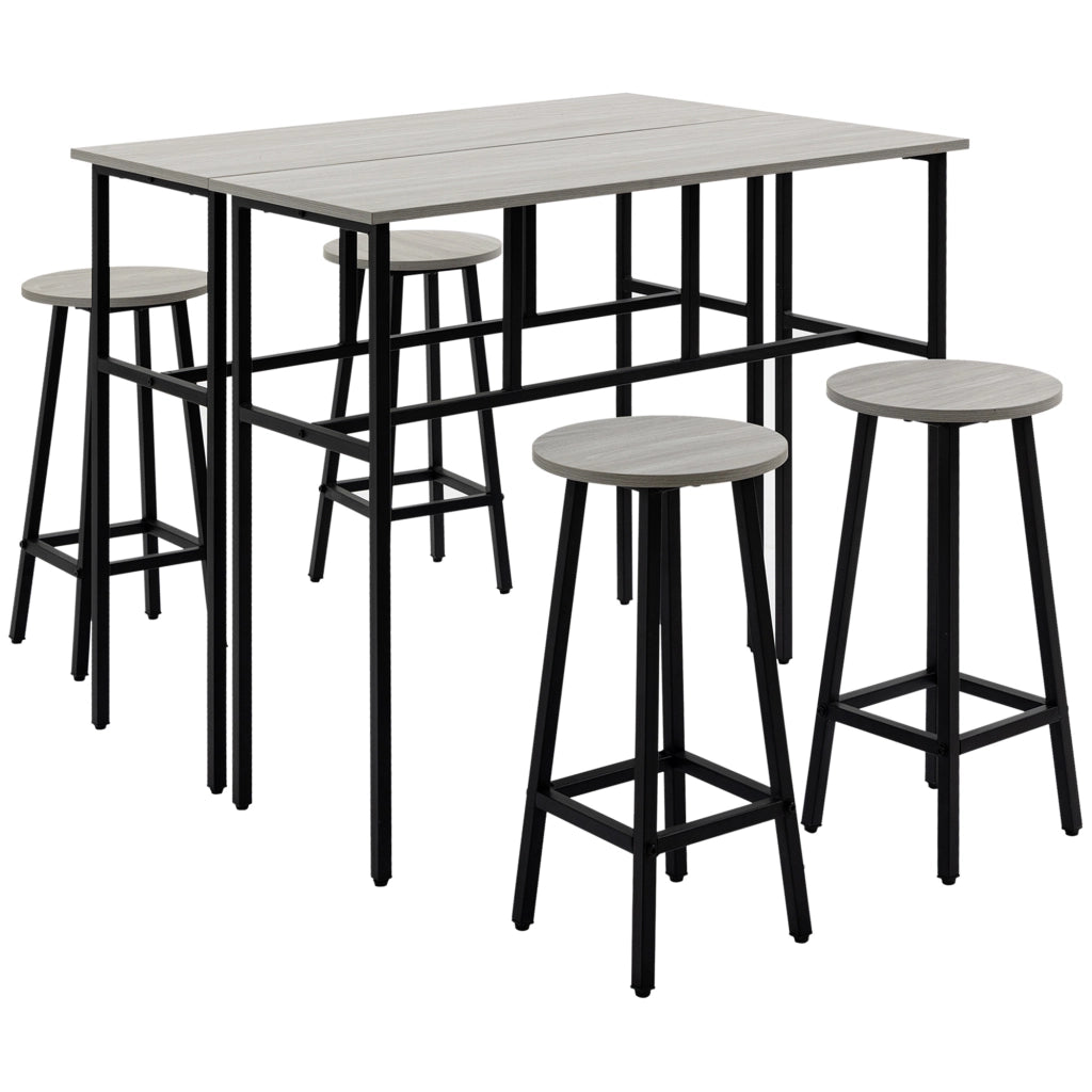 SET BAR 6 PEZZI 2 TAVOLI E 4 SGABELLI 100x40x90 cm GRIGIO