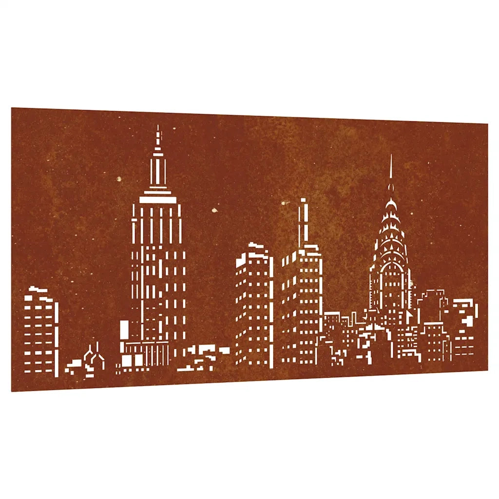 Decorazione Muro da Giardino 105x55cm Skyline in Acciaio Corten 824497