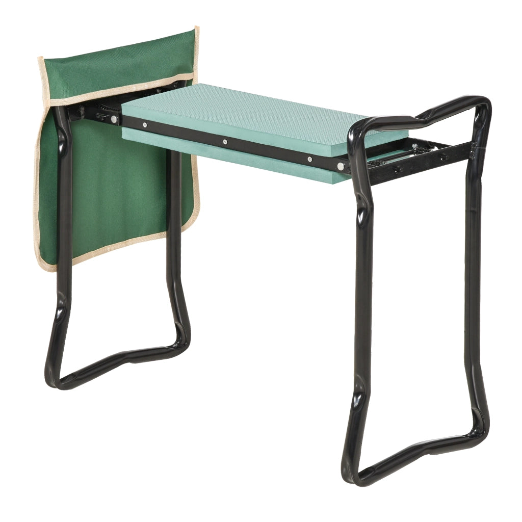 Sgabello da Giardino Pieghevole con Cuscino e Borsa ¨C Minimal ¨C Verde Nero, Polipropilene, Altezza Regolabile