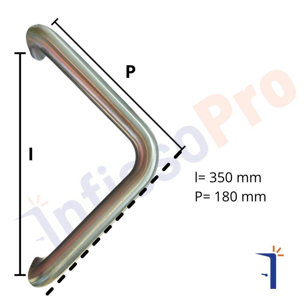 Maniglione per portone o vetrine a L in acciaio inox AISI 361L tipo tubolare. Medal 4A36BX1 36B Colore: Inox