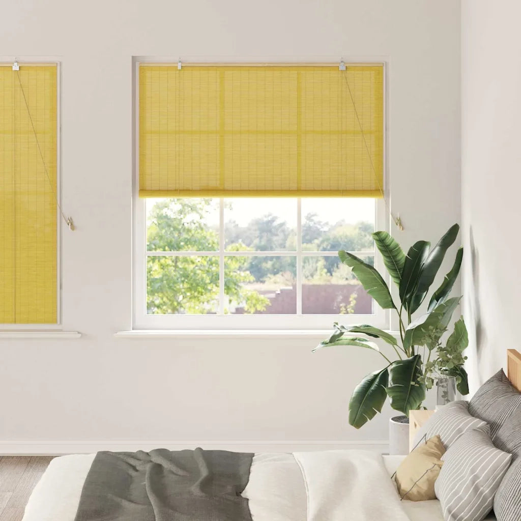 Tenda a rullo con tende-Tenda avvolgibile Giallo 150 x 160 cm Bamb¨´