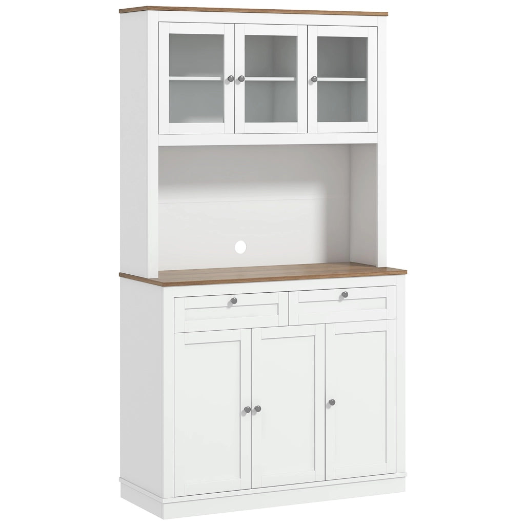 Armadio Cucina con Ante a Vetro, 2 Cassetti e Ripiani ¨C zephmum ¨C Bianco 100x40x180 cm