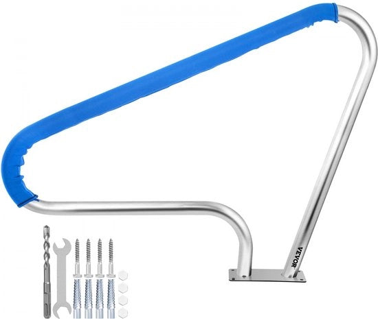 Passeggini per Piscina in Acciaio Inossidabile 121,9x91,5 cm con Braccio di Sostegno 113 kg Rete per Piscina di Supporto 4,8 cm Tubo 2 mm di Diametro con Copertura Manubrio da 1,2 m 4 Anelli per Entrata e Uscita Piscina Giardino Spa Waterpark