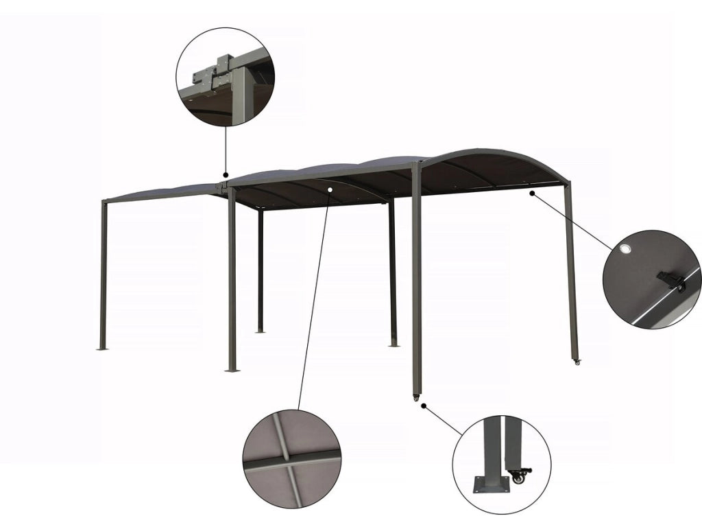 Tettoia in metallo estensibile "Mathis" - 303/566 x 295 x 240 cm - Antracite