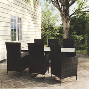 Set da Pranzo da Giardino 7 pz con Cuscini in Polyrattan Nero 3094869