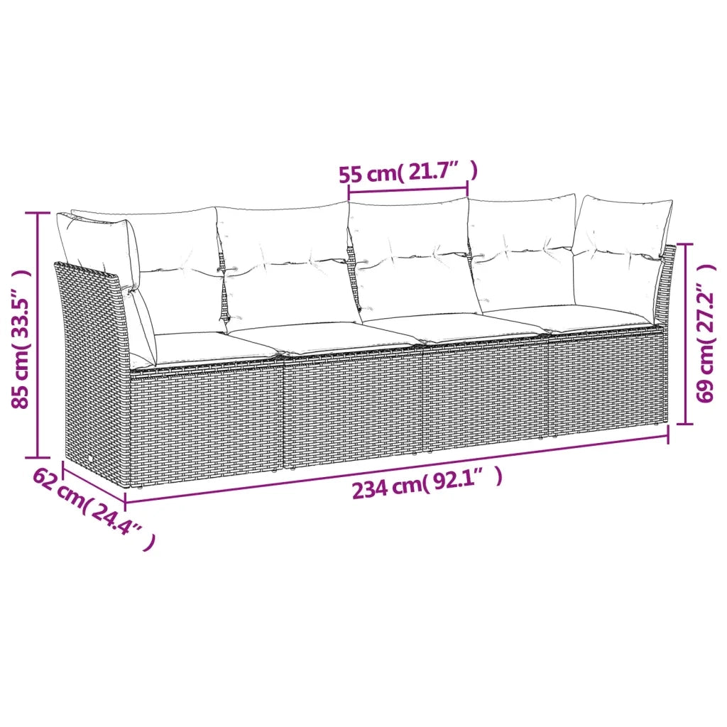Set Divani da Giardino 4 pz con Cuscini in Polyrattan Grigio 3249069