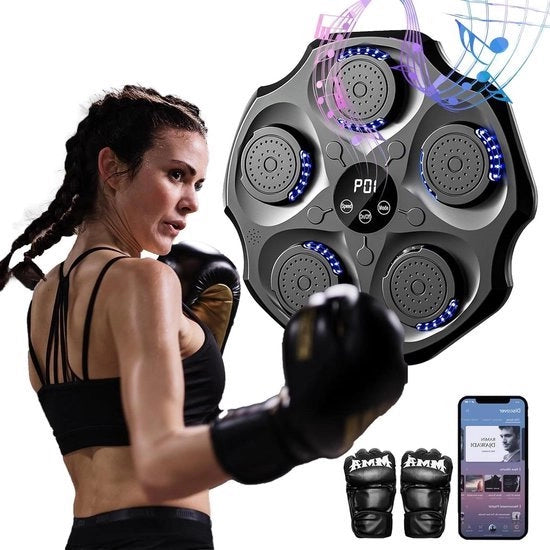 Macchina di boxe con guanti da boxe - Bluetooth - Montaggio intelligente elettronico alla parete - Apparecchio di allenamento da boxe - Macchina da boxe per la parete - Adatta per bambini e adulti