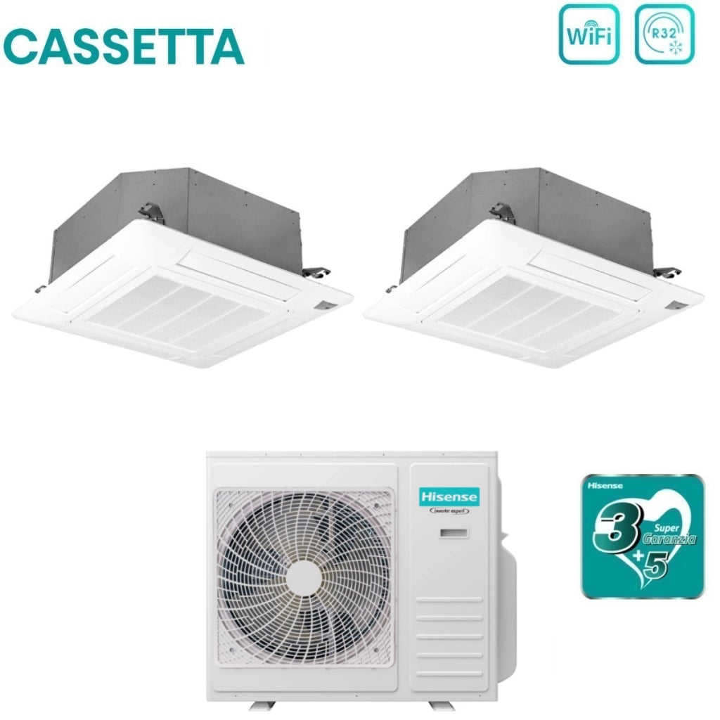 Condizionatore Dual Split a Cassetta Hisense 18+18 con 5AMW105U4RQC R-32 Wi-Fi Optional con Telecomando e Pannello