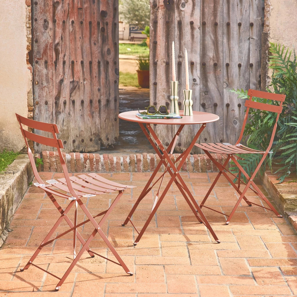 Set tavolo da giardino bistrot pieghevole in acciaio con 2 sedie,