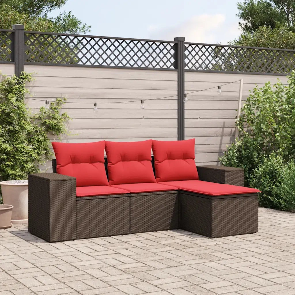 Set Divani da Giardino 4 pz con Cuscini Marrone in Polyrattan 3222473