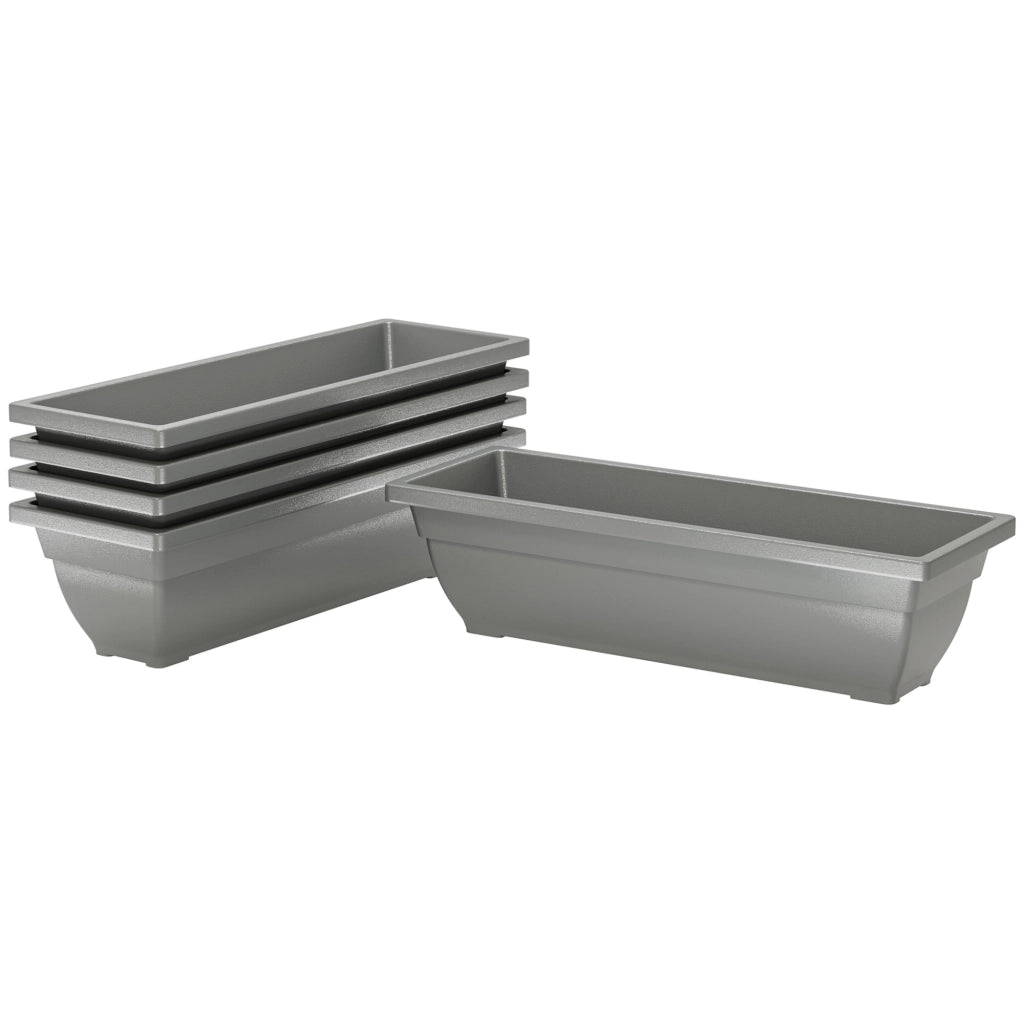 Set di 5 vasi da fiori impilabili in plastica, 59 x 21 x 16 cm, resistenti alle intemperie, adatti per uso interno ed esterno, colore grigio.